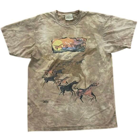 The Mountain Ginny Rogan VTG 1999 Brown Horses T-Shirt Adult Size Large Thrashed - Picture 1 of 12